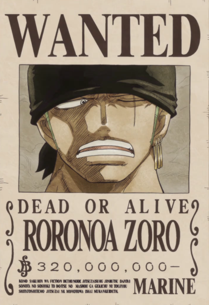Poster "Wanted" de Roronoa Zoro | Mugiwara Shop