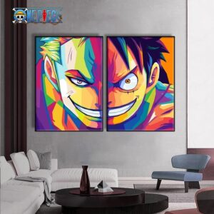 Tableau Zoro & Luffy One Piece en toile avec cadre bois