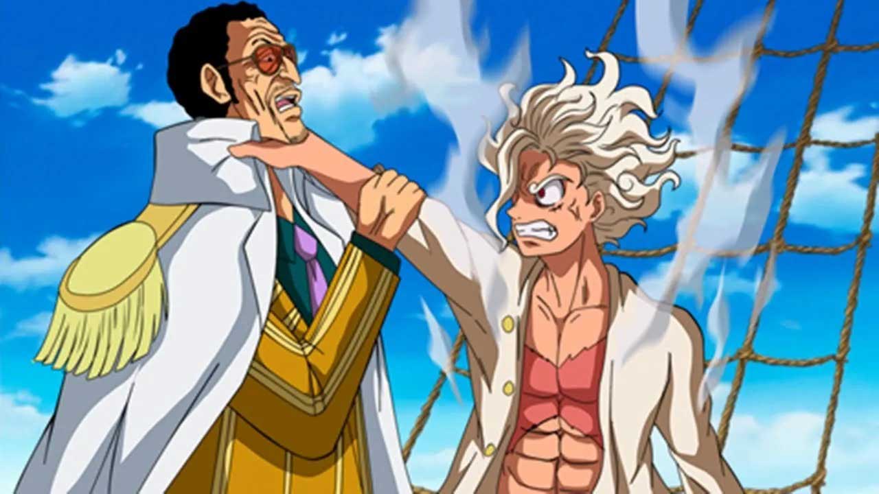 One Piece fanart luffy gear 5 couverture de poste derrota kizaru